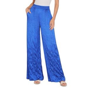 HOUSE OF HARLOW Wide Leg Crinkle Pants Blue Elastic Waist High Rise Size Small